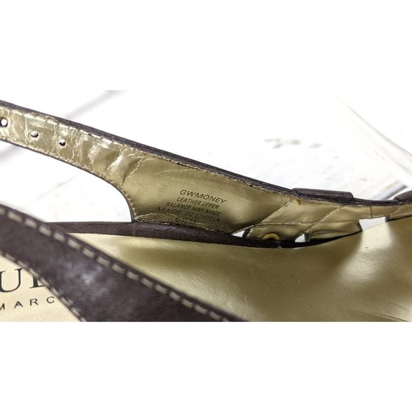 Guess brown leather studded peep toe platform high heel slingback pumps 6.5 M - Picture 7 of 8